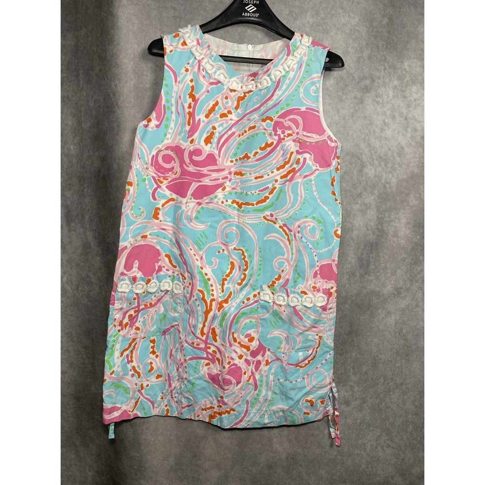 Preppy Resort Lilly Pulitzer Shift Dress Jellyfish Print Sz 10 Cotton Blue